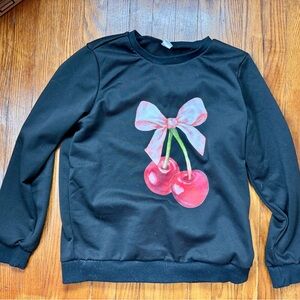 Black Sweatshirt with Cherry and Bow Design